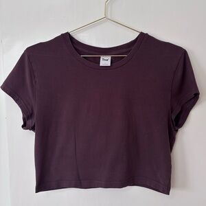 TNA| Aritzia| Casual Dark Brown Soft Short Sleeve Cropped T-Shirt Sz L